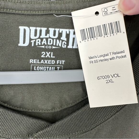 Duluth Relaxed Fit Longtail Henley Tee in Olive Size 2XL - Picture 2 of 5
